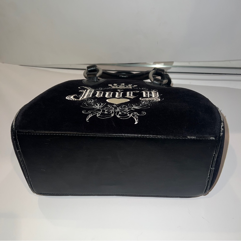 Black Vintage Juicy Couture Purse Bowler Bowling Bag Velour Satchel Y2K - Picture 6 of 13